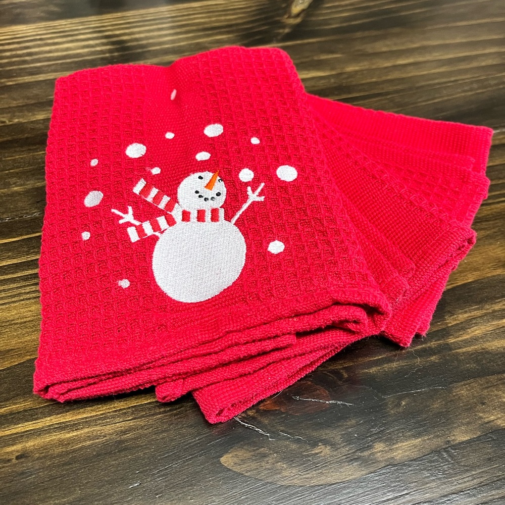 Crate and Barrel S/3 Snowman waffle dishcloth
